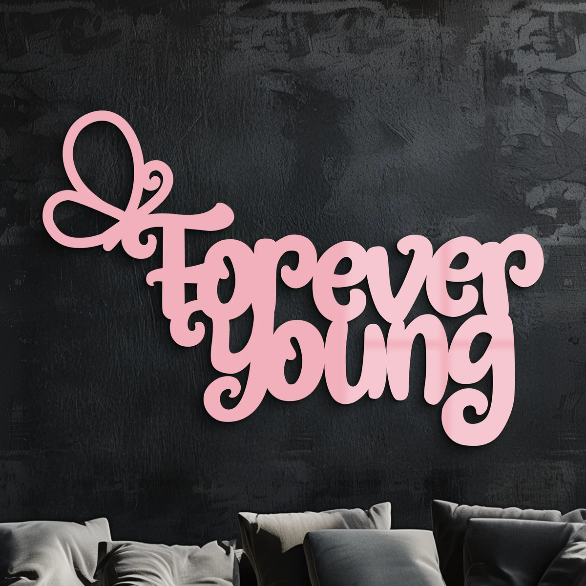 Forever Young Butterfly Script Metal Wall Art – Whimsical Home Decor - KAFGP117 by Enova Art