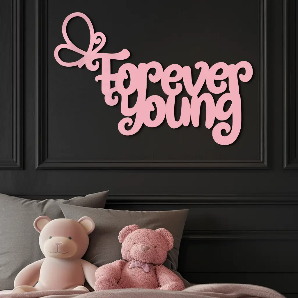 Forever Young Butterfly Script Metal Wall Art – Whimsical Home Decor - KAFGP117 by Enova Art
