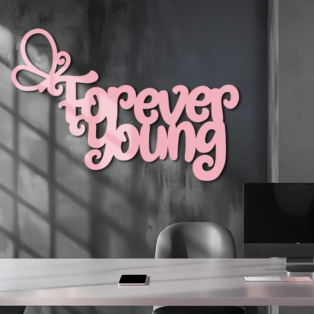 Forever Young Butterfly Script Metal Wall Art – Whimsical Home Decor - KAFGP117 by Enova Art