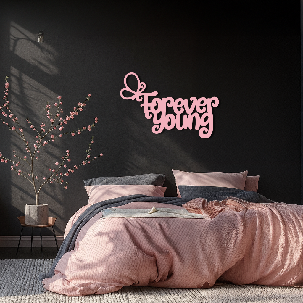 Forever Young Butterfly Script Metal Wall Art – Whimsical Home Decor - KAFGP117 by Enova Art
