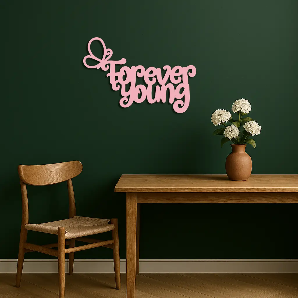 Forever Young Butterfly Script Metal Wall Art – Whimsical Home Decor - KAFGP117 by Enova Art