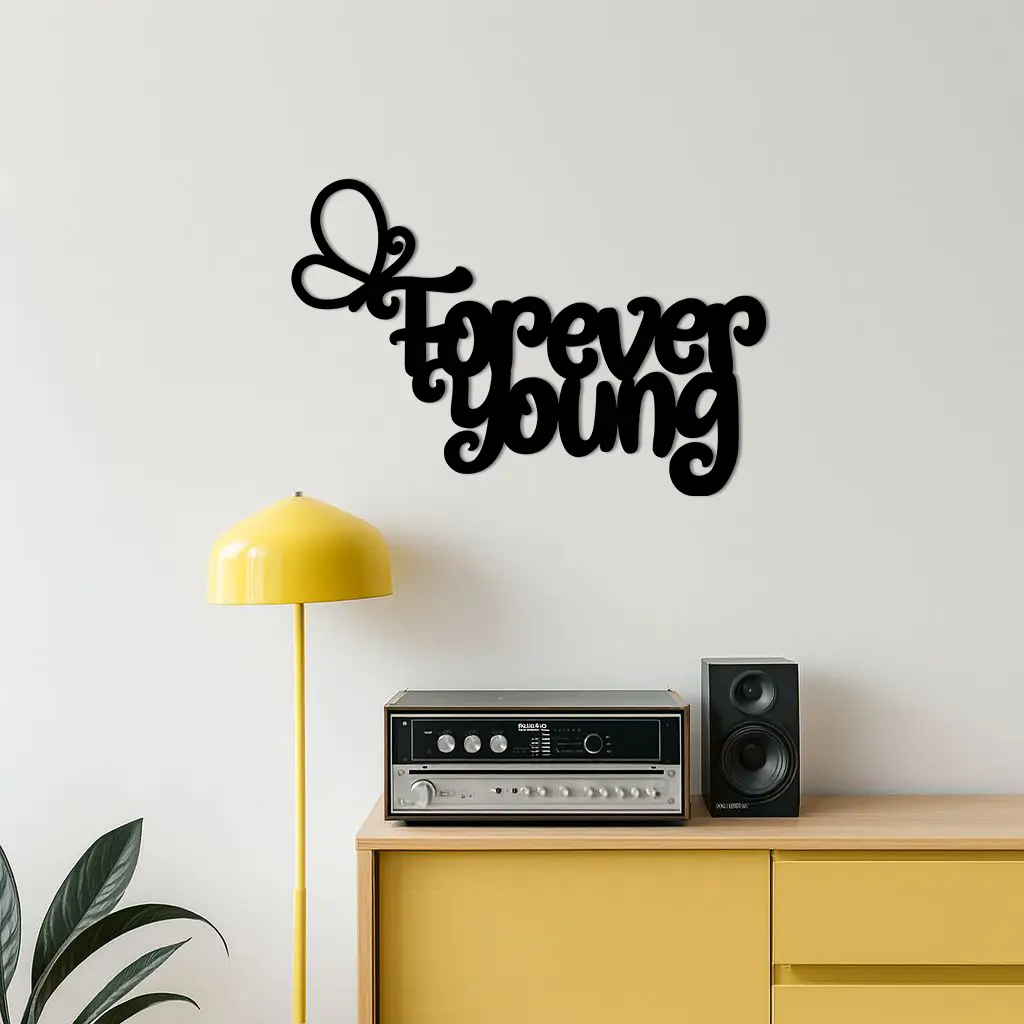 Forever Young Butterfly Script Metal Wall Art – Whimsical Home Decor - KAFGP117 by Enova Art