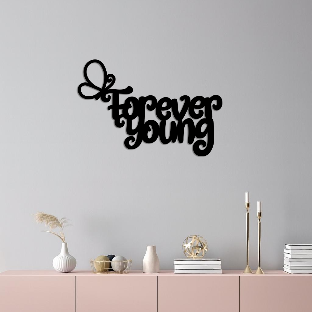 Forever Young Butterfly Script Metal Wall Art – Whimsical Home Decor - KAFGP117 by Enova Art