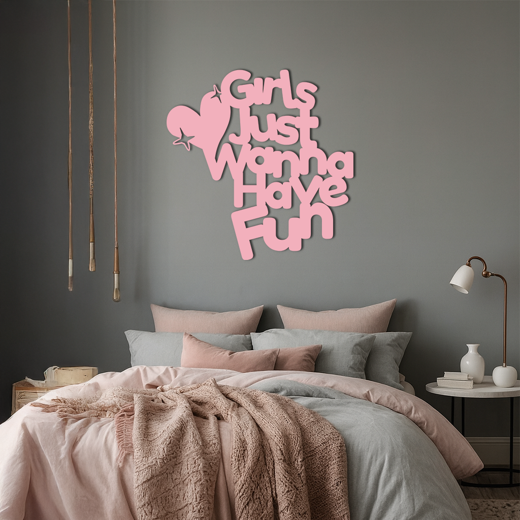Girls Just Wanna Have Fun Metal Wall Art – Playful Heart & Star Design - KAFGP118 by Enova Art
