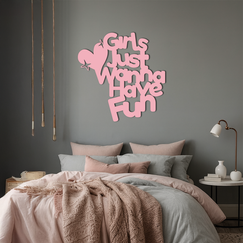 Girls Just Wanna Have Fun Metal Wall Art – Playful Heart & Star Design - KAFGP118 by Enova Art