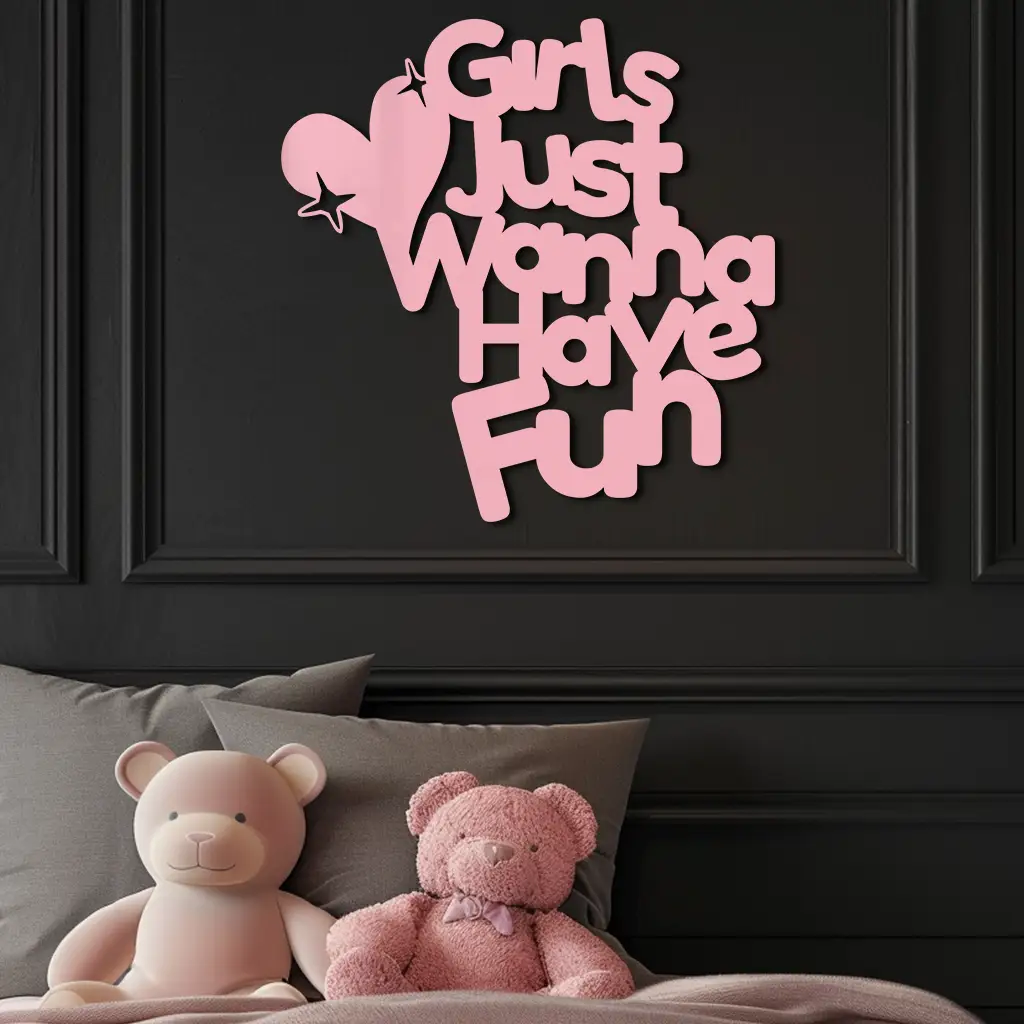 Girls Just Wanna Have Fun Metal Wall Art – Playful Heart & Star Design - KAFGP118 by Enova Art