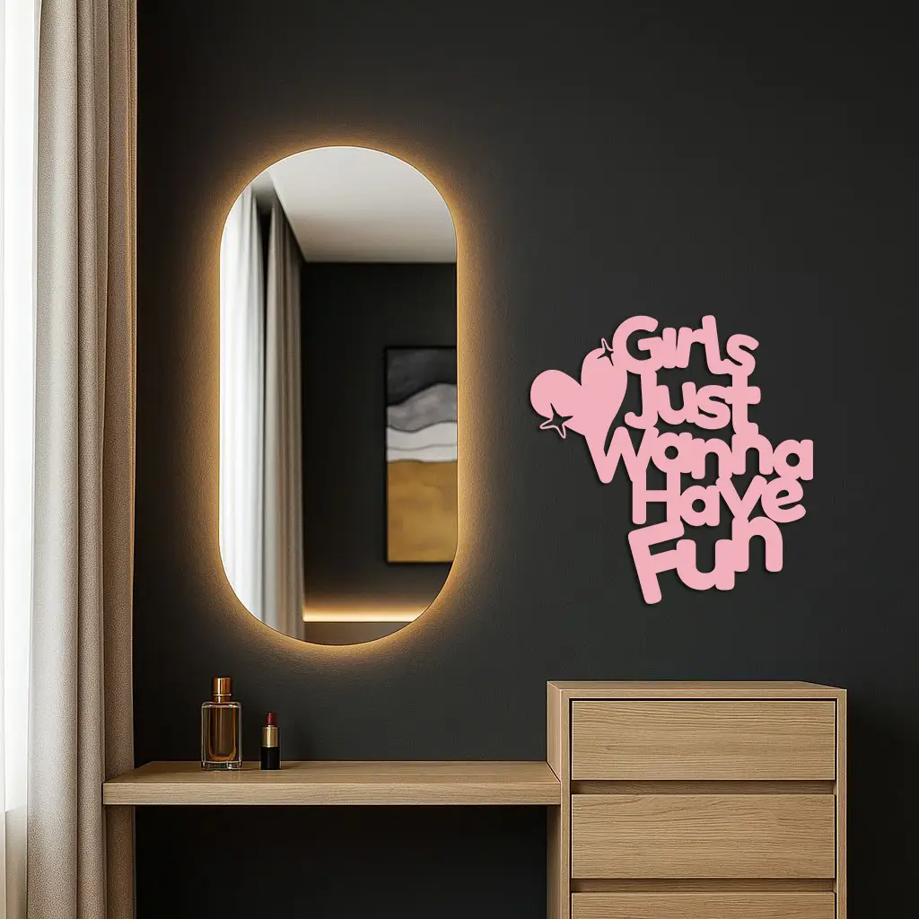 Girls Just Wanna Have Fun Metal Wall Art – Playful Heart & Star Design - KAFGP118 by Enova Art