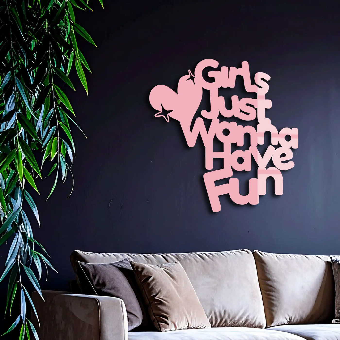 Girls Just Wanna Have Fun Metal Wall Art – Playful Heart & Star Design - KAFGP118 by Enova Art