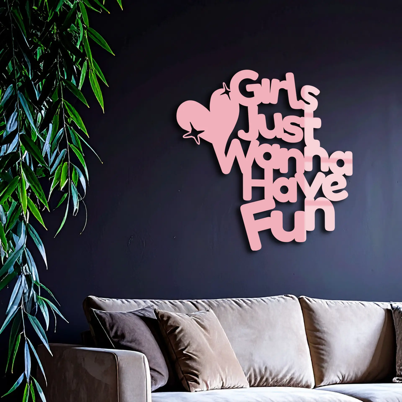 Girls Just Wanna Have Fun Metal Wall Art – Playful Heart & Star Design - KAFGP118 by Enova Art