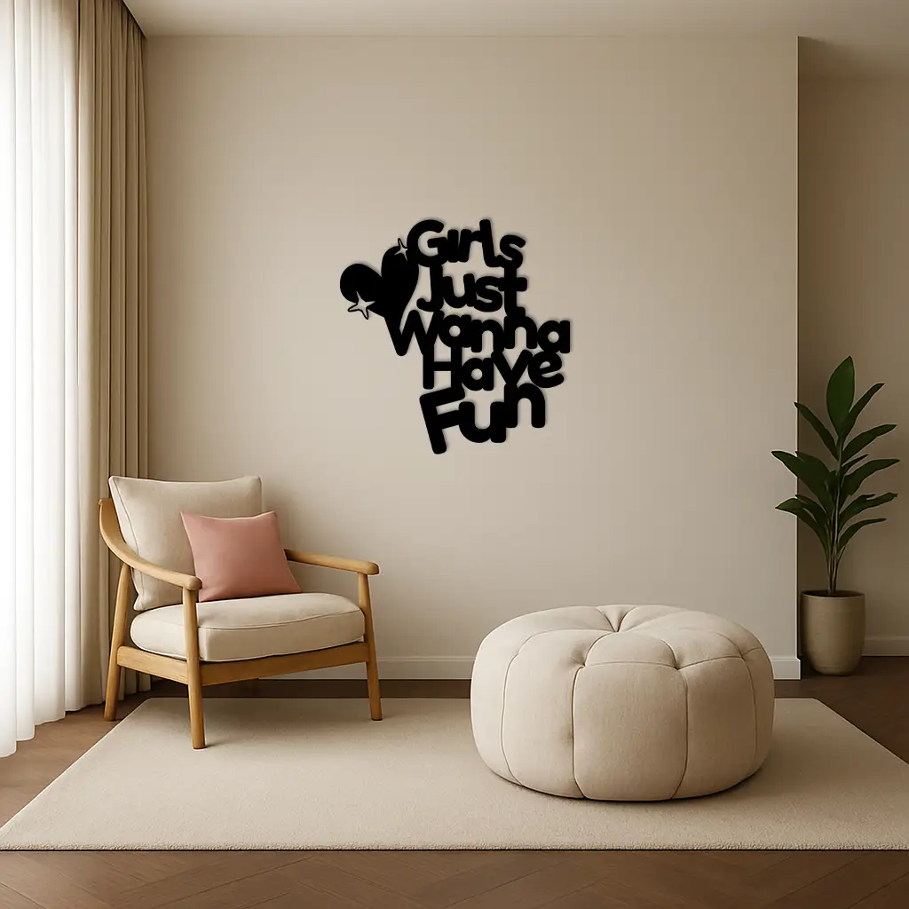 Girls Just Wanna Have Fun Metal Wall Art – Playful Heart & Star Design - KAFGP118 by Enova Art