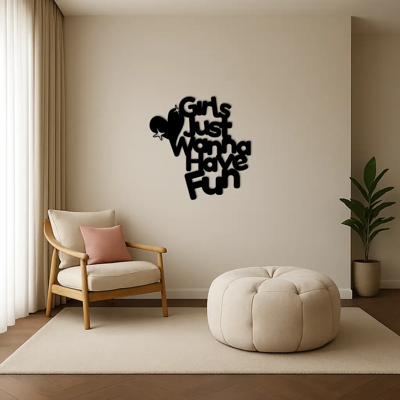Girls Just Wanna Have Fun Metal Wall Art – Playful Heart & Star Design - KAFGP118 by Enova Art