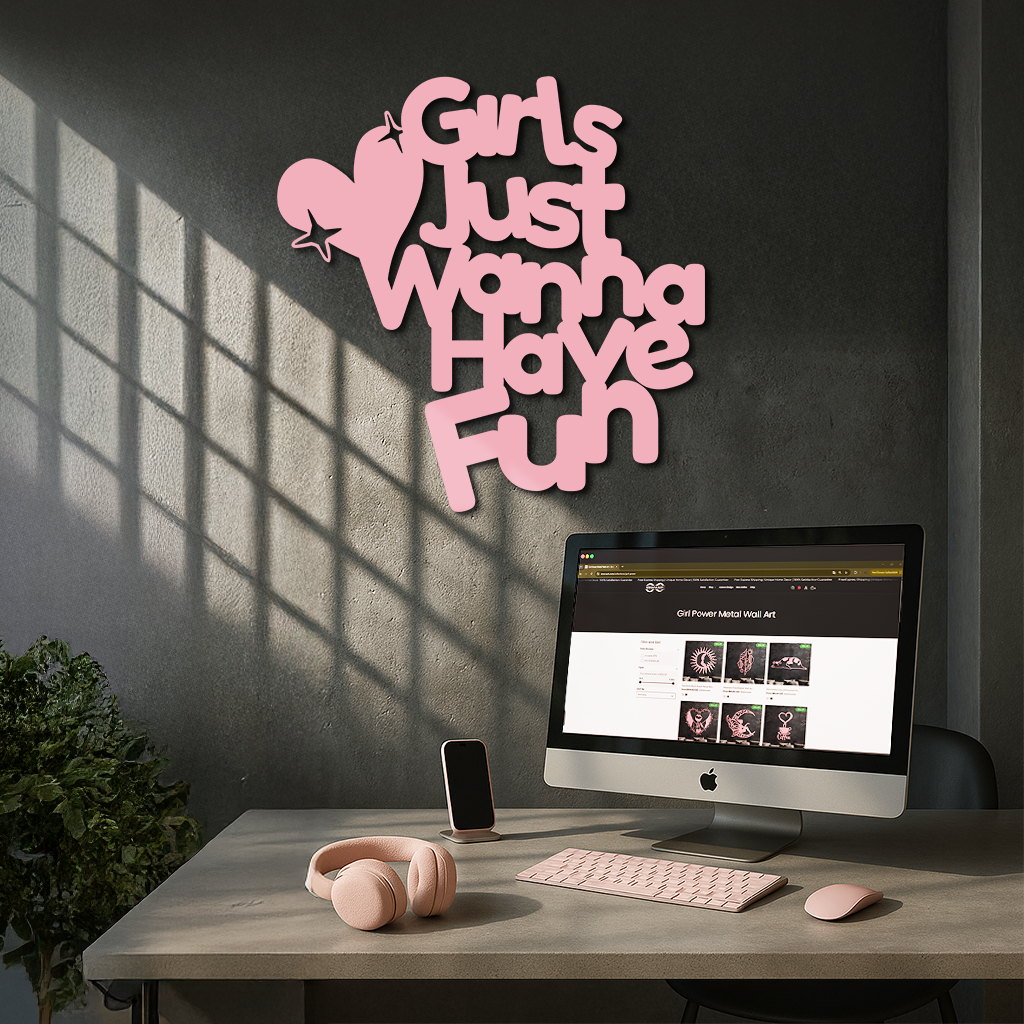 Girls Just Wanna Have Fun Metal Wall Art – Playful Heart & Star Design - KAFGP118 by Enova Art