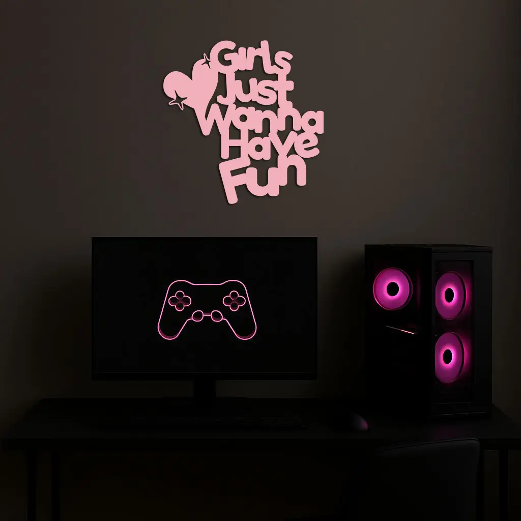 Girls Just Wanna Have Fun Metal Wall Art – Playful Heart & Star Design - KAFGP118 by Enova Art