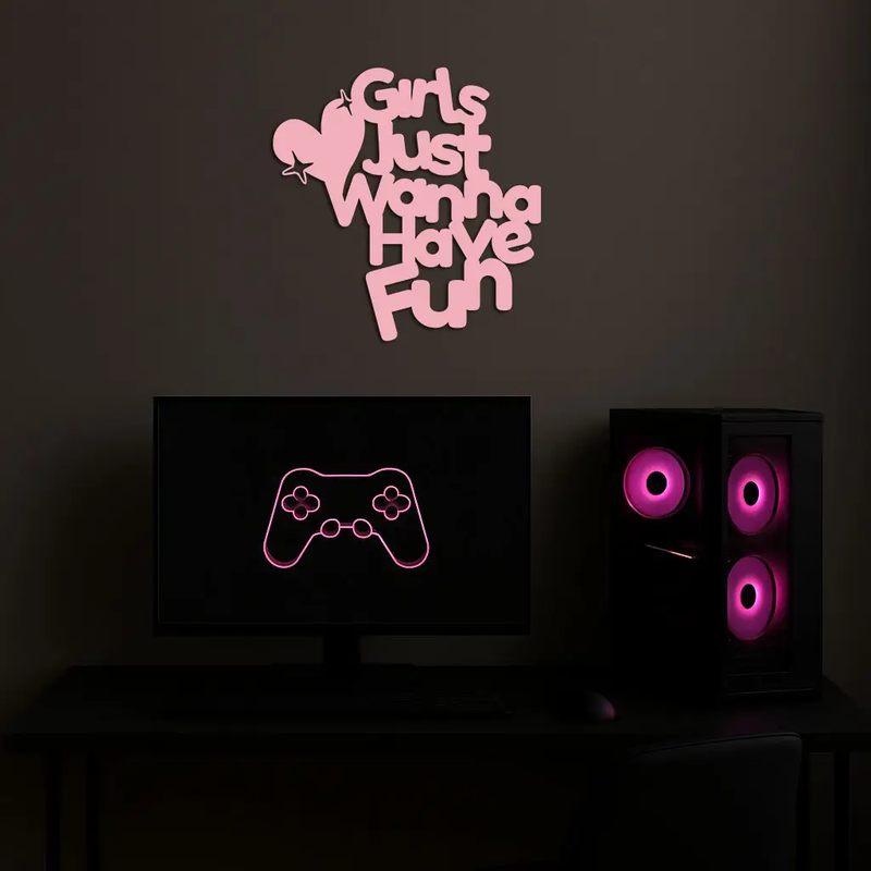 Girls Just Wanna Have Fun Metal Wall Art – Playful Heart & Star Design - KAFGP118 by Enova Art