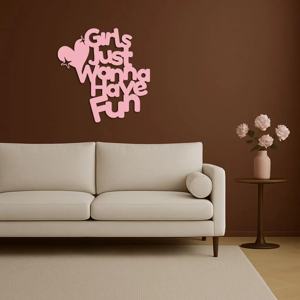 Girls Just Wanna Have Fun Metal Wall Art – Playful Heart & Star Design - KAFGP118 by Enova Art
