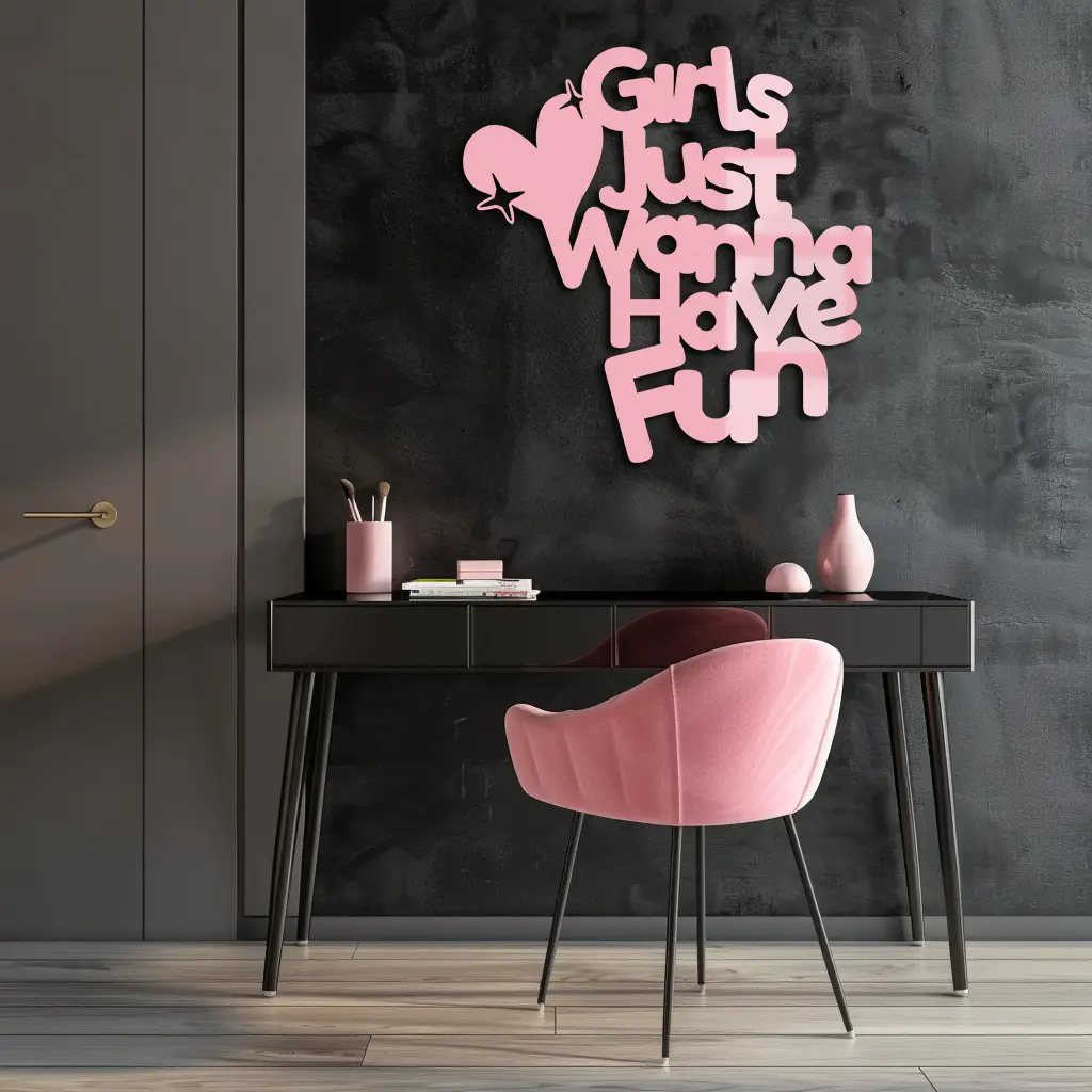 Girls Just Wanna Have Fun Metal Wall Art – Playful Heart & Star Design - KAFGP118 by Enova Art