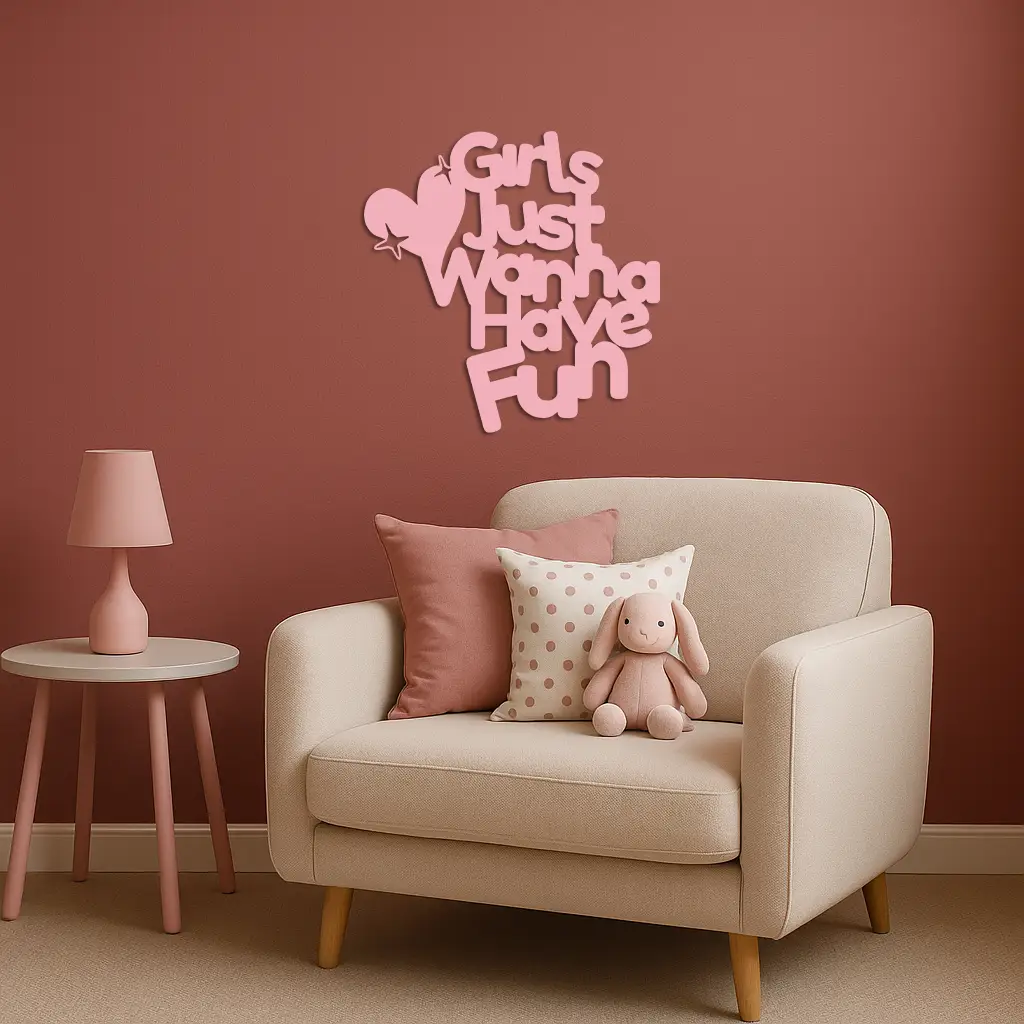 Girls Just Wanna Have Fun Metal Wall Art – Playful Heart & Star Design - KAFGP118 by Enova Art