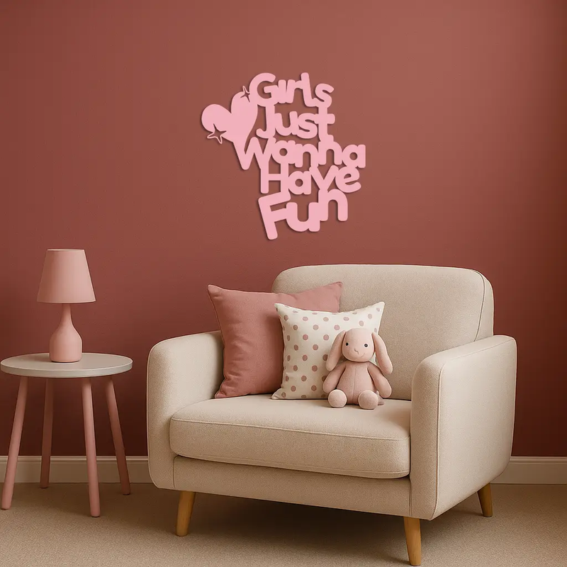 Girls Just Wanna Have Fun Metal Wall Art – Playful Heart & Star Design - KAFGP118 by Enova Art