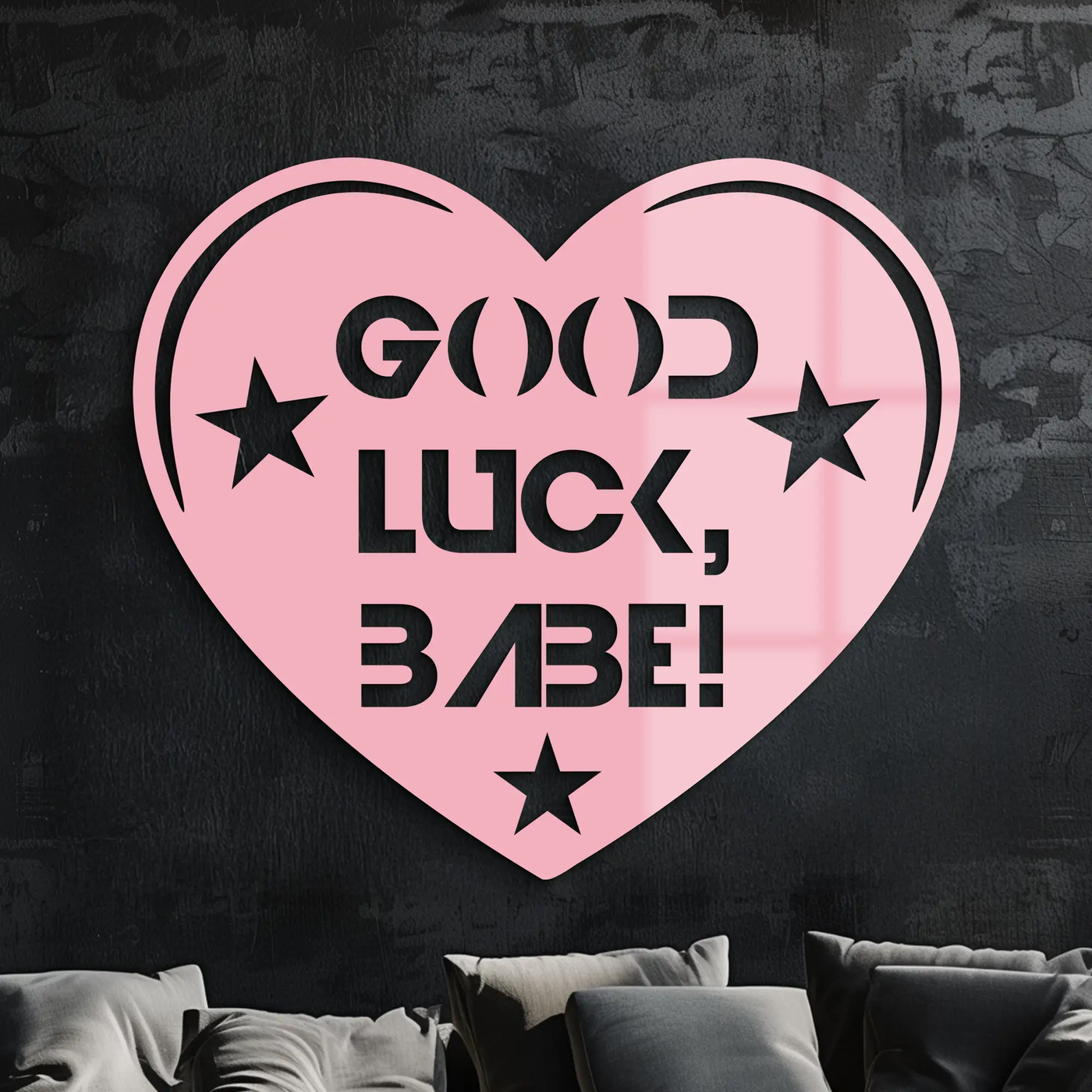 Good Luck Babe Heart Metal Wall Art – Positive Vibes Star Design - KAFGP120 by Enova Art