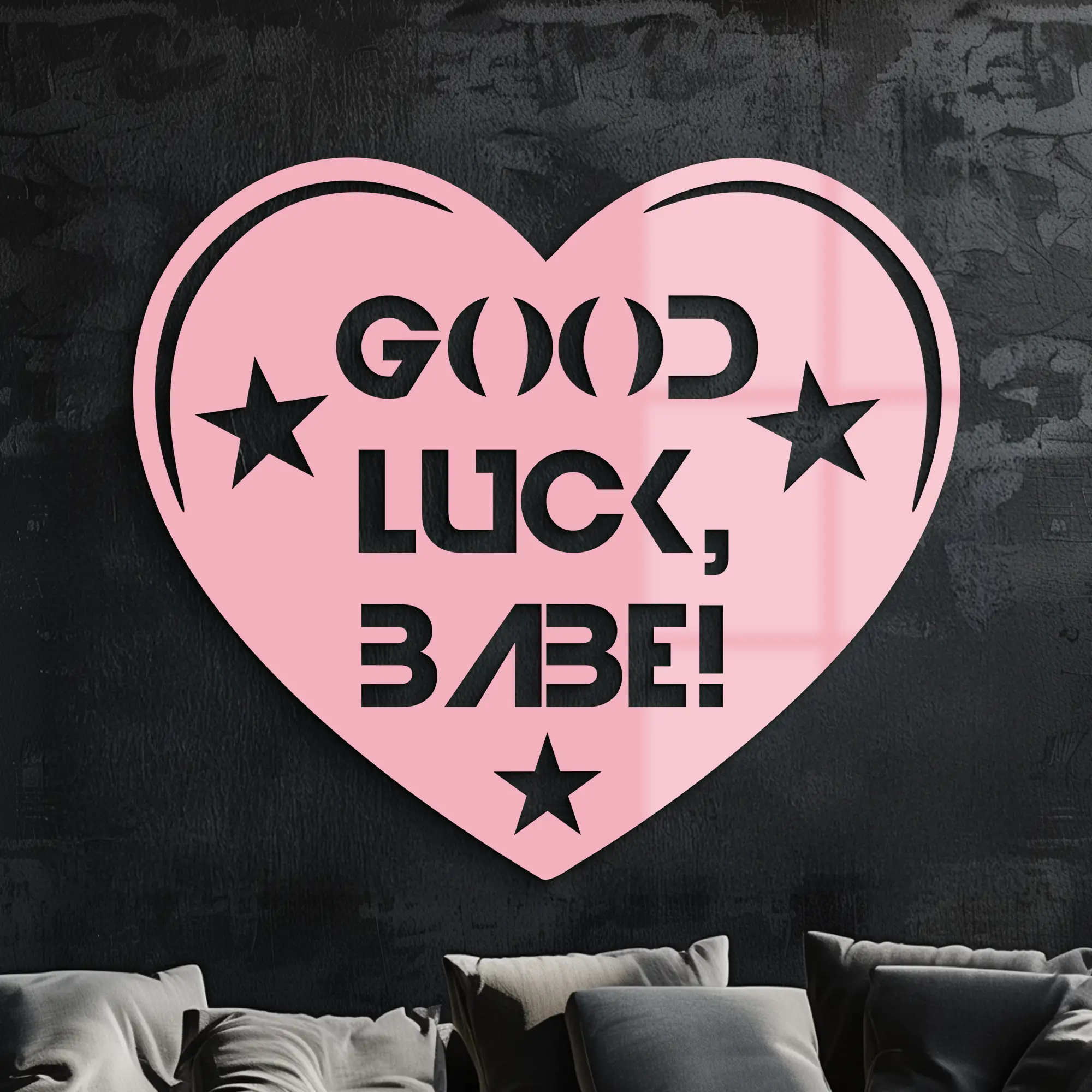 Good Luck Babe Heart Metal Wall Art – Positive Vibes Star Design - KAFGP120 by Enova Art