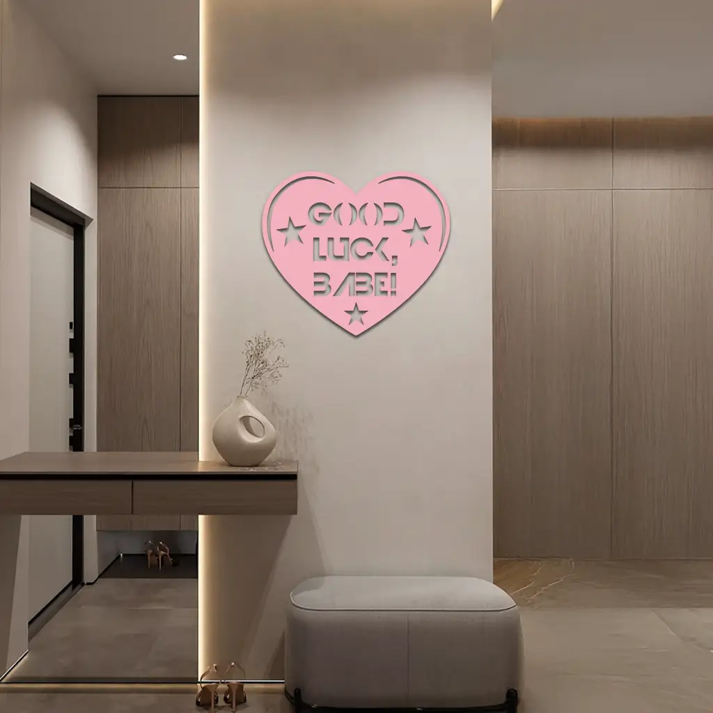 Good Luck Babe Heart Metal Wall Art – Positive Vibes Star Design - KAFGP120 by Enova Art