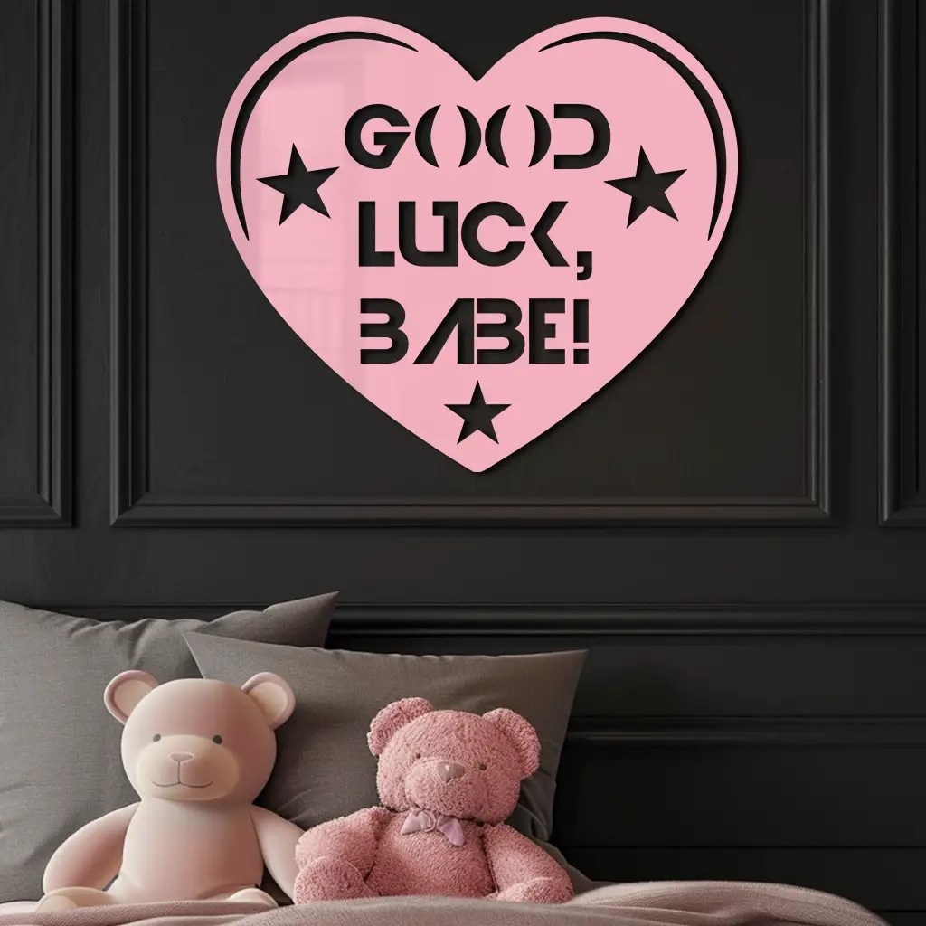 Good Luck Babe Heart Metal Wall Art – Positive Vibes Star Design - KAFGP120 by Enova Art