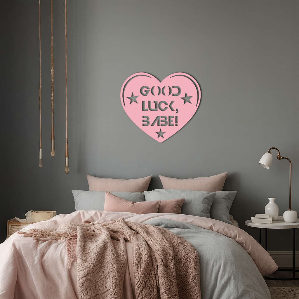 Good Luck Babe Heart Metal Wall Art – Positive Vibes Star Design - KAFGP120 by Enova Art