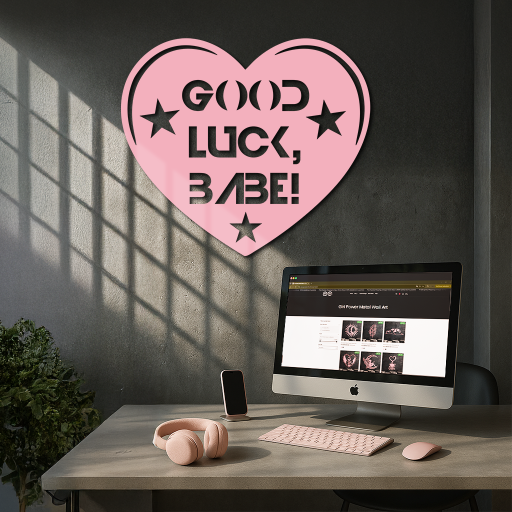 Good Luck Babe Heart Metal Wall Art – Positive Vibes Star Design - KAFGP120 by Enova Art