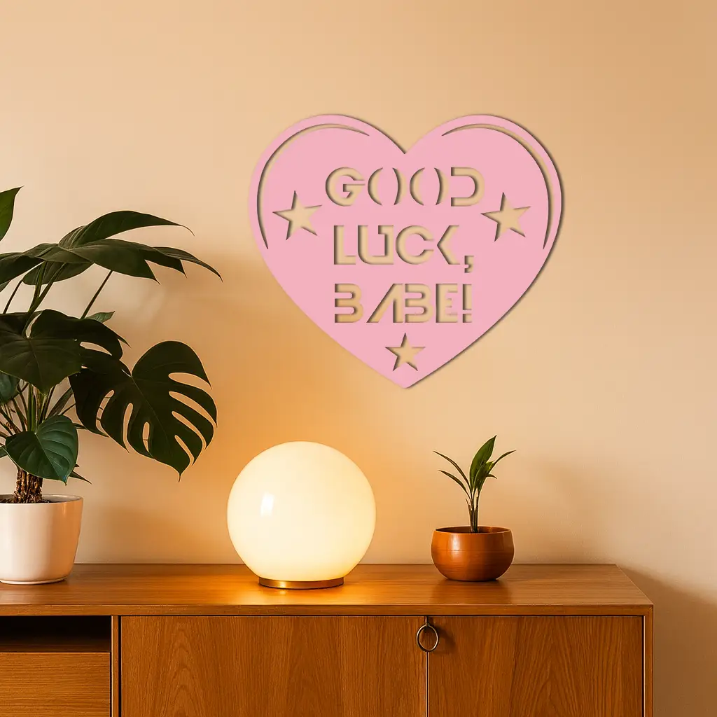Good Luck Babe Heart Metal Wall Art – Positive Vibes Star Design - KAFGP120 by Enova Art