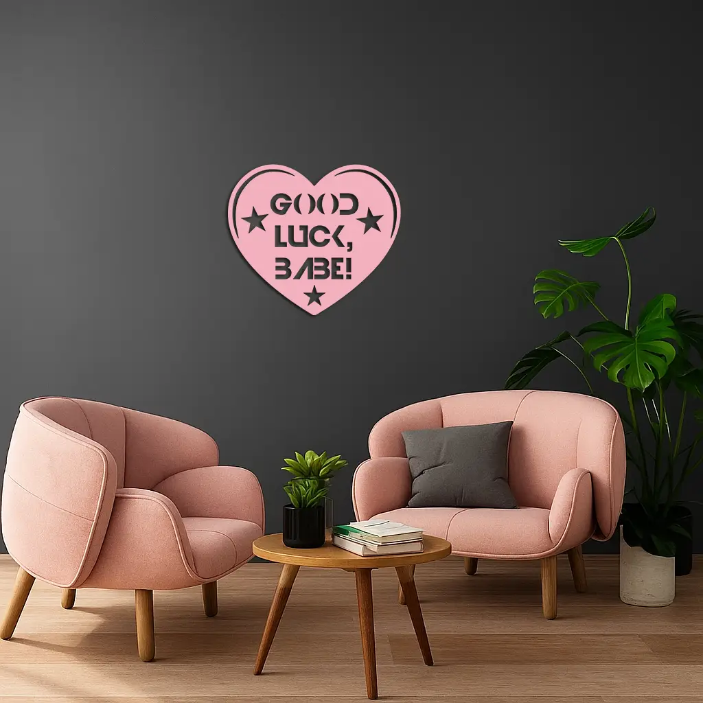 Good Luck Babe Heart Metal Wall Art – Positive Vibes Star Design - KAFGP120 by Enova Art