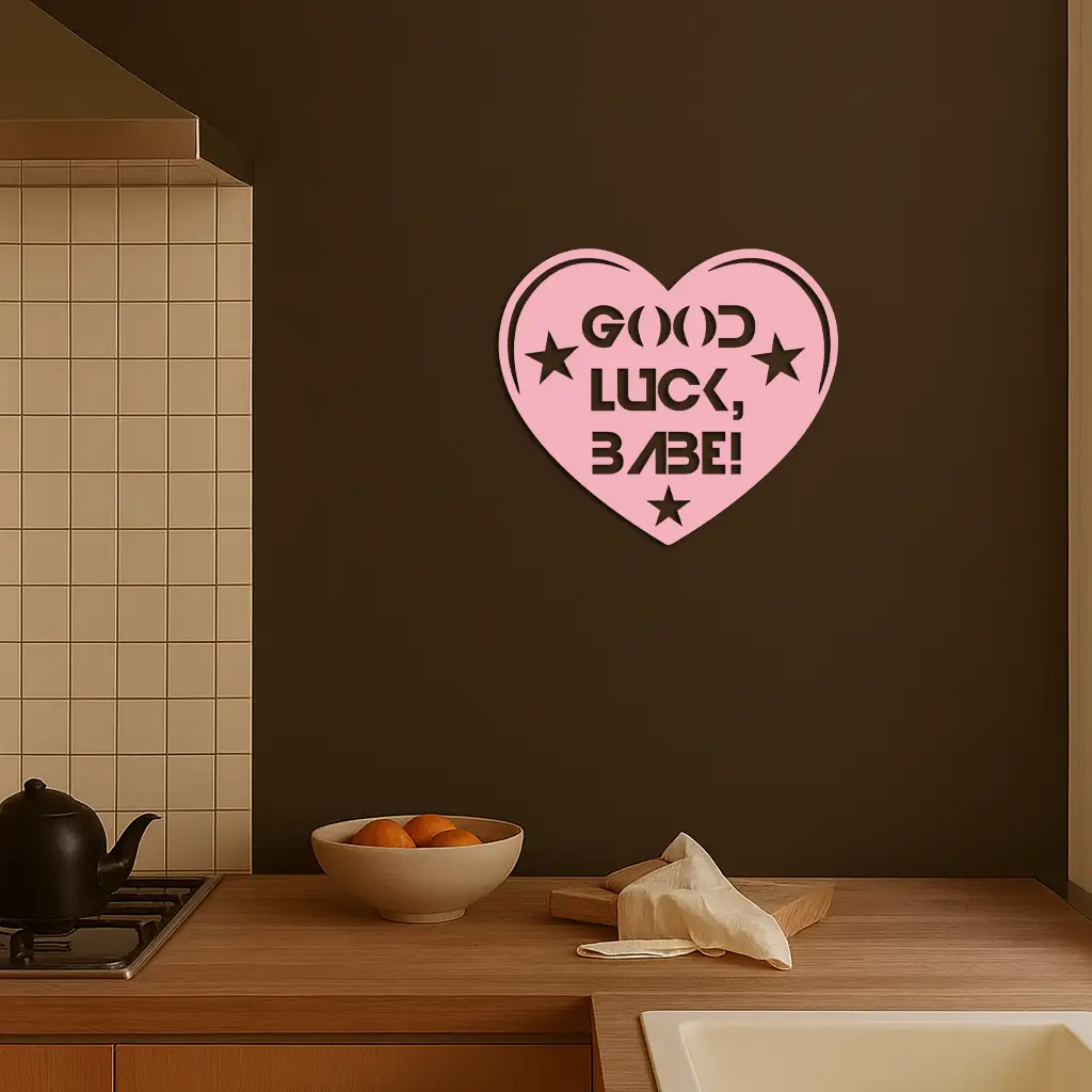 Good Luck Babe Heart Metal Wall Art – Positive Vibes Star Design - KAFGP120 by Enova Art