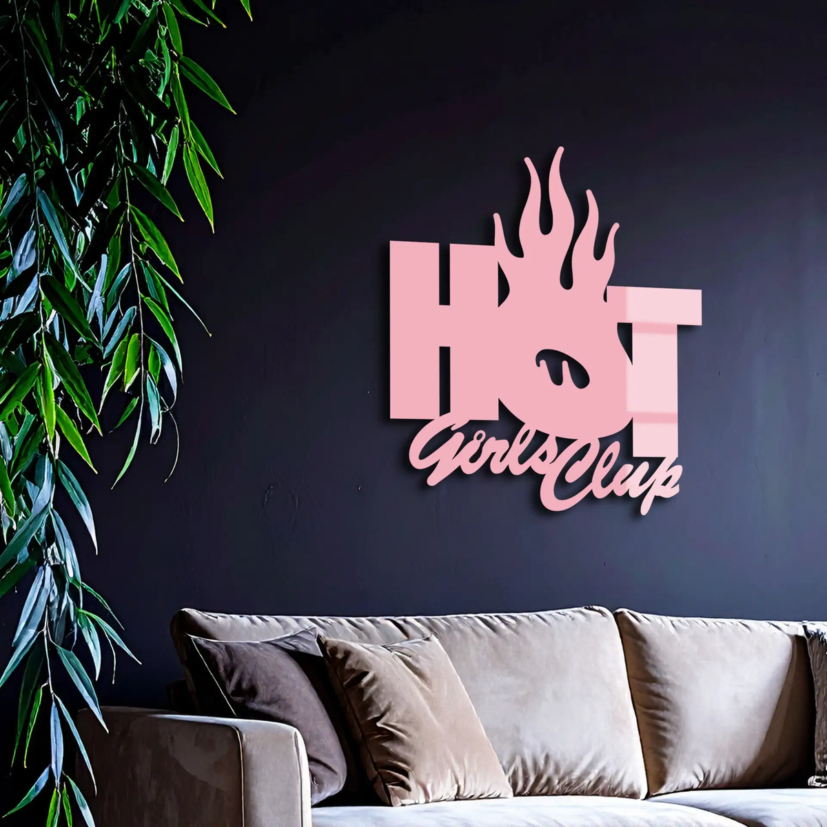 Hot Girls Club Metal Wall Art – Feminine Neon Style Home Decor - KAFGP123 by Enova Art