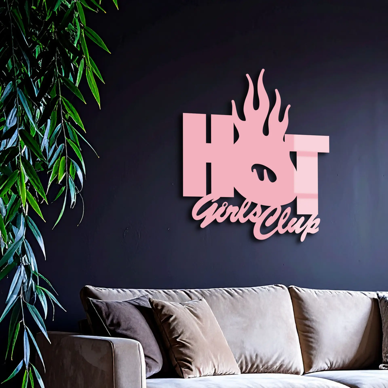 Hot Girls Club Metal Wall Art – Feminine Neon Style Home Decor - KAFGP123 by Enova Art