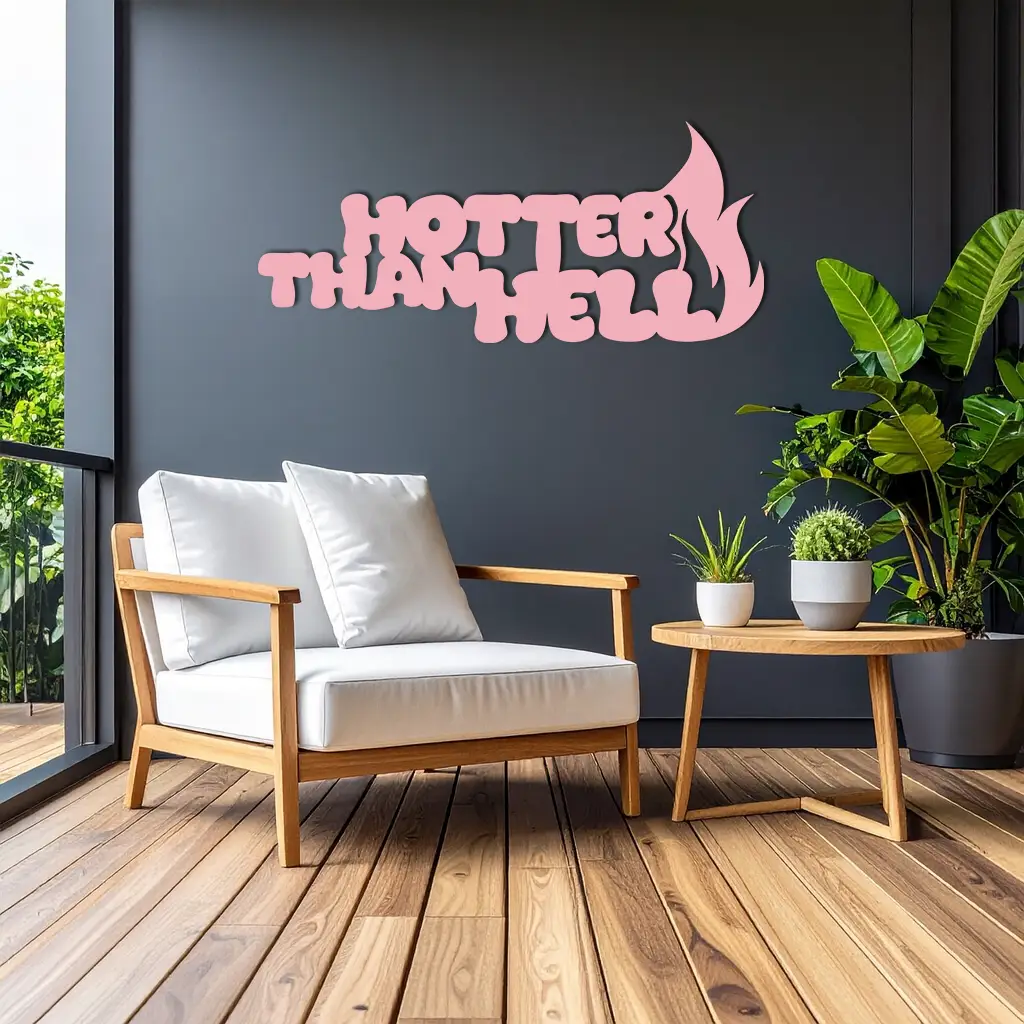 Hotter Than Hell Metal Wall Art – Bold Flame Typography Design - KAFGP124 by Enova Art