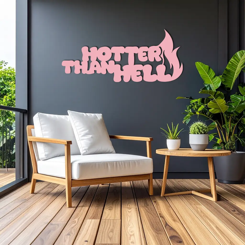 Hotter Than Hell Metal Wall Art – Bold Flame Typography Design - KAFGP124 by Enova Art