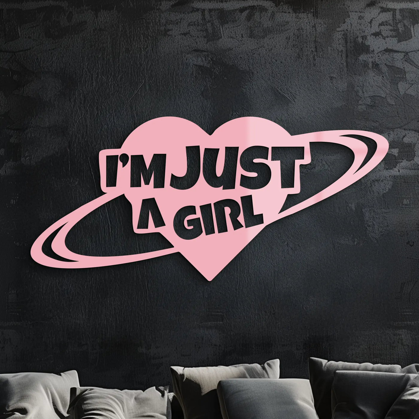 I'm Just a Girl Heart Planet Silhouette Metal Wall Art – Feminine Empowerment Design - KAFGP125 by Enova Art