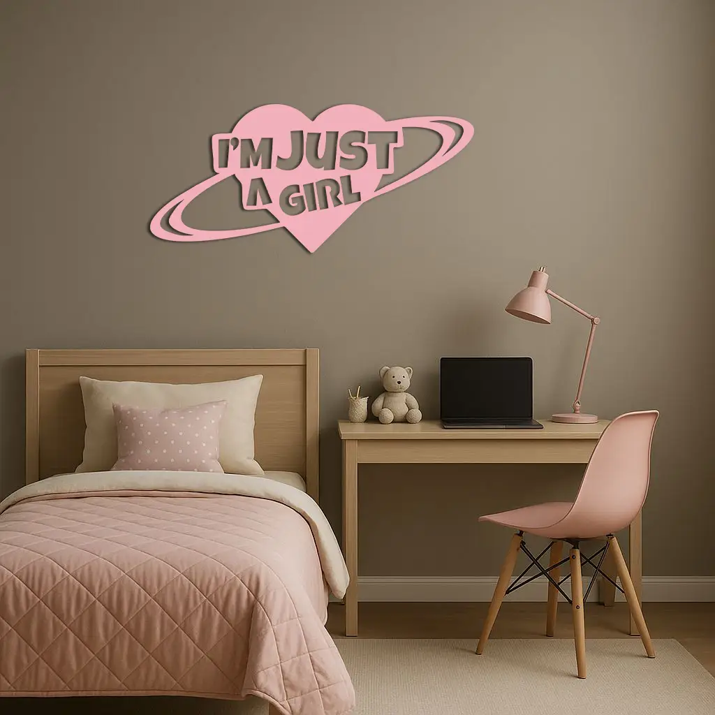 I'm Just a Girl Heart Planet Silhouette Metal Wall Art – Feminine Empowerment Design - KAFGP125 by Enova Art