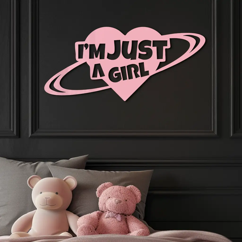 I'm Just a Girl Heart Planet Silhouette Metal Wall Art – Feminine Empowerment Design - KAFGP125 by Enova Art