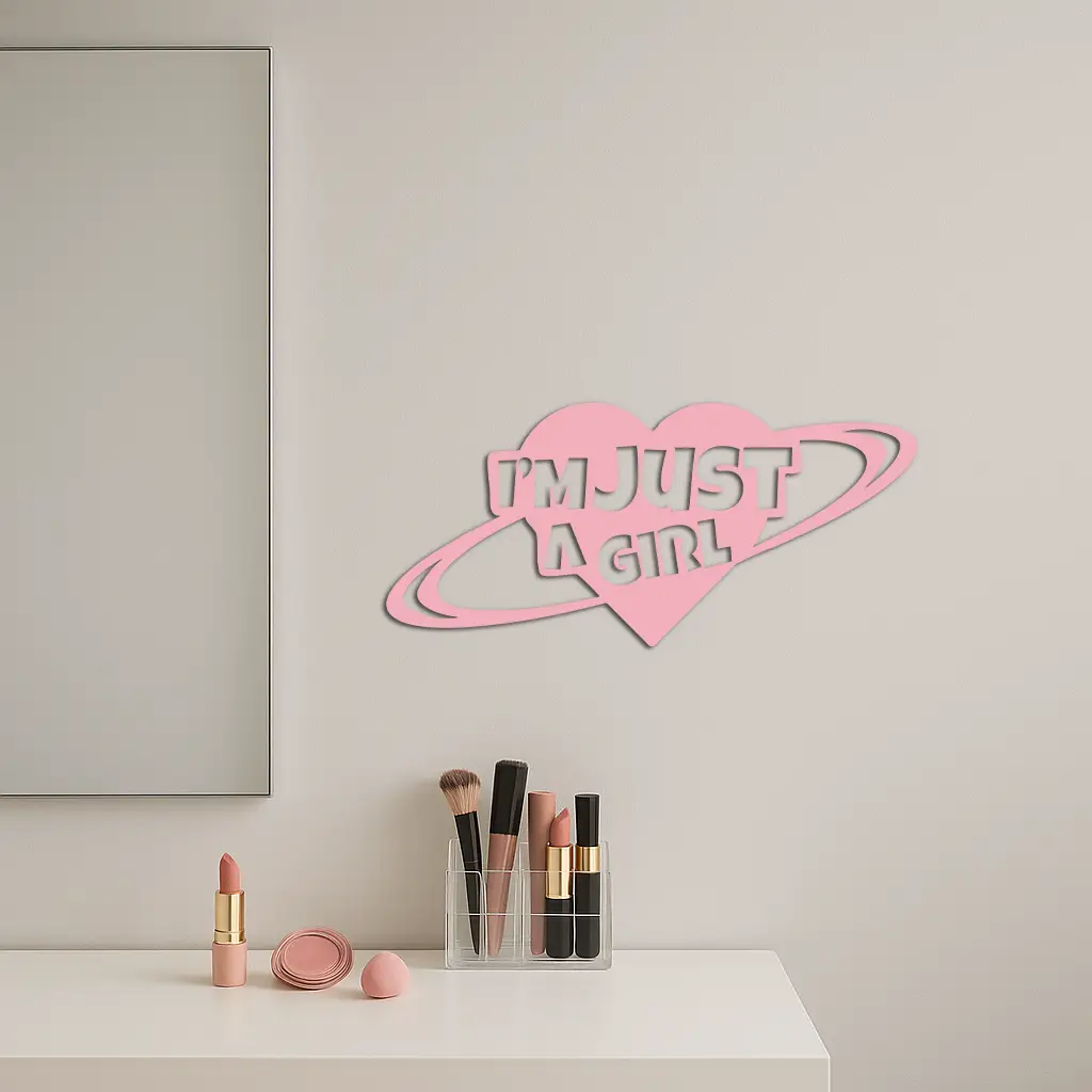 I'm Just a Girl Heart Planet Silhouette Metal Wall Art – Feminine Empowerment Design - KAFGP125 by Enova Art
