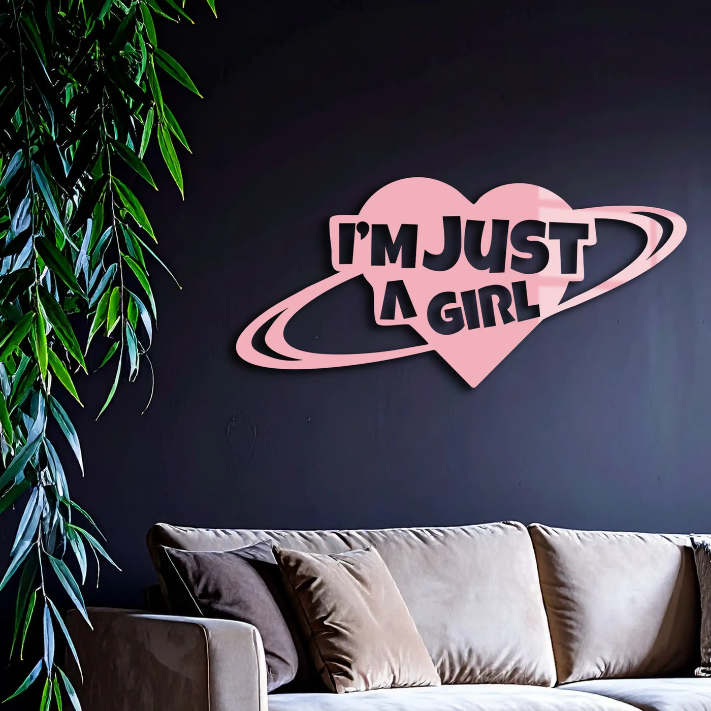 I'm Just a Girl Heart Planet Silhouette Metal Wall Art – Feminine Empowerment Design - KAFGP125 by Enova Art