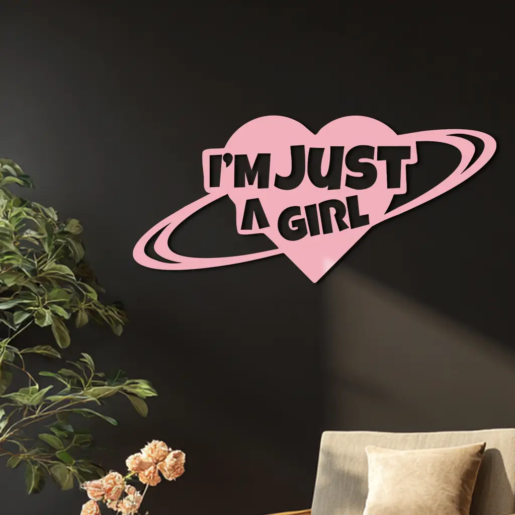 I'm Just a Girl Heart Planet Silhouette Metal Wall Art – Feminine Empowerment Design - KAFGP125 by Enova Art