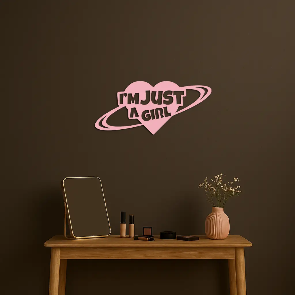 I'm Just a Girl Heart Planet Silhouette Metal Wall Art – Feminine Empowerment Design - KAFGP125 by Enova Art