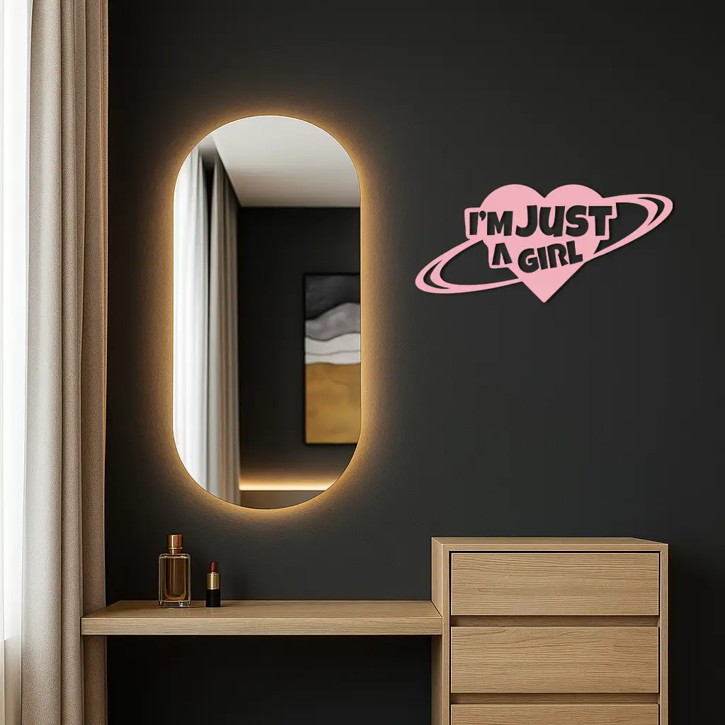 I'm Just a Girl Heart Planet Silhouette Metal Wall Art – Feminine Empowerment Design - KAFGP125 by Enova Art