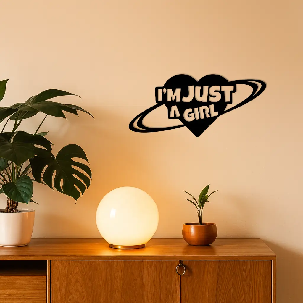 I'm Just a Girl Heart Planet Silhouette Metal Wall Art – Feminine Empowerment Design - KAFGP125 by Enova Art