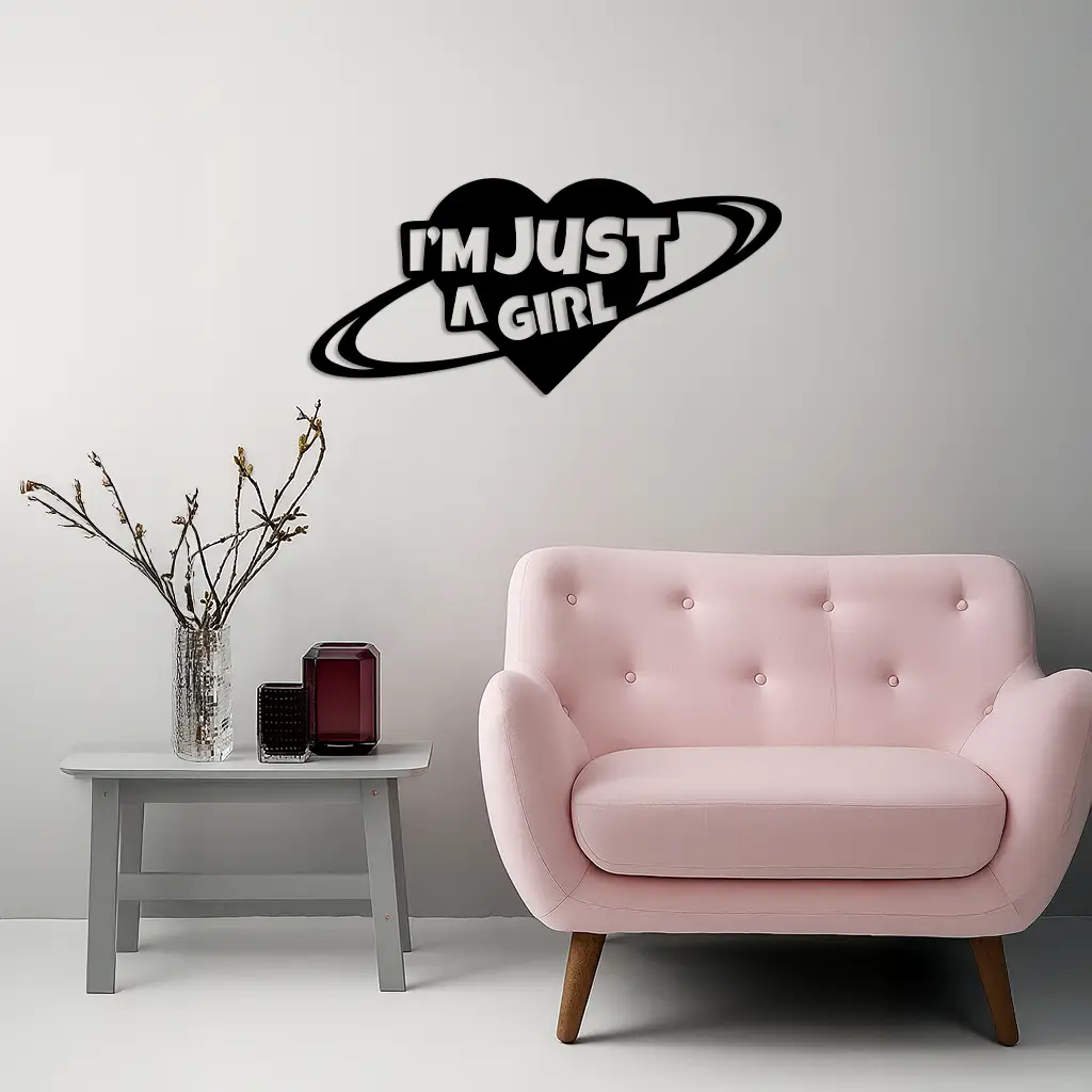 I'm Just a Girl Heart Planet Silhouette Metal Wall Art – Feminine Empowerment Design - KAFGP125 by Enova Art