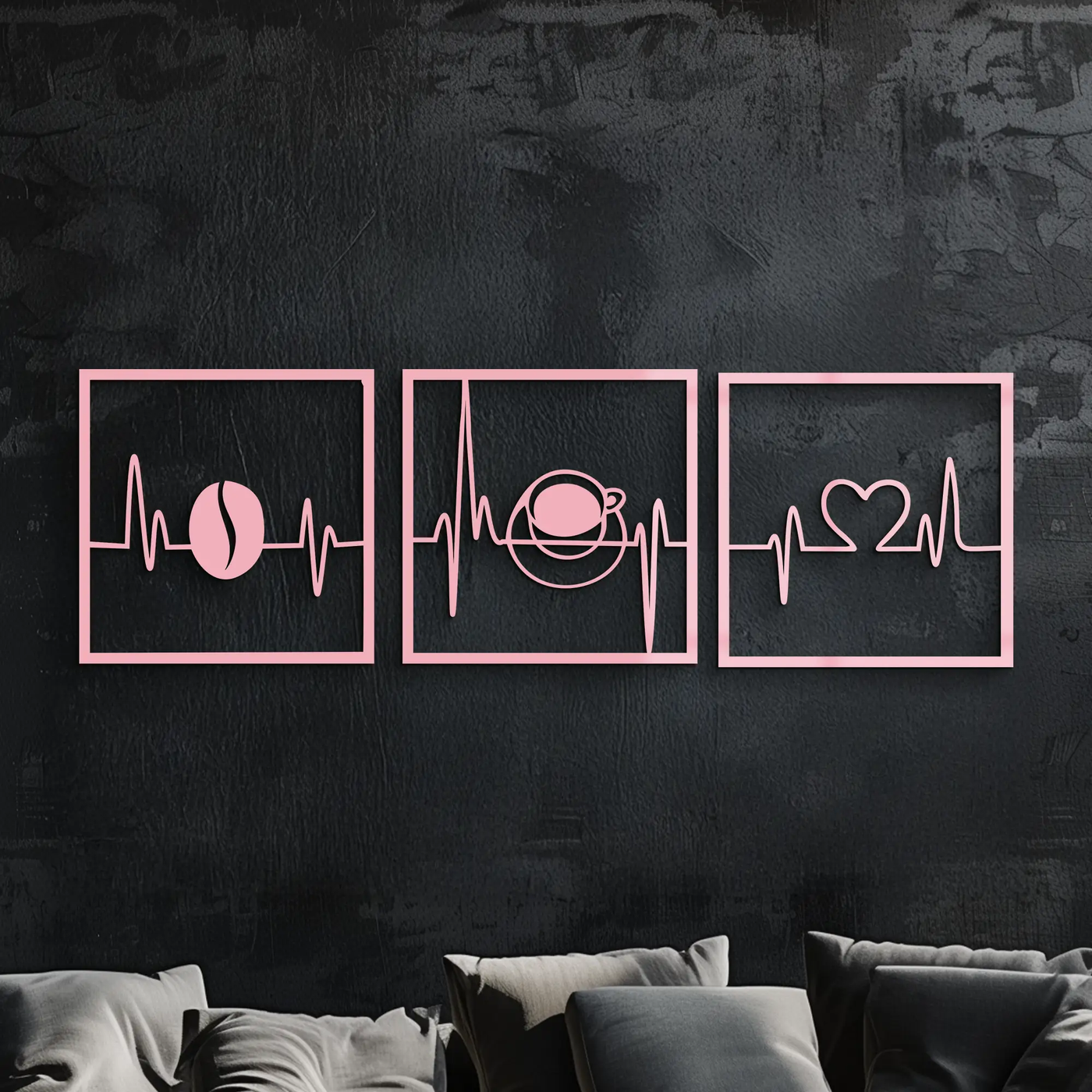 Coffee Heartbeat Metal Wall Art – 3 Panel Espresso Lover Decor - KAFGP128 by Enova Art