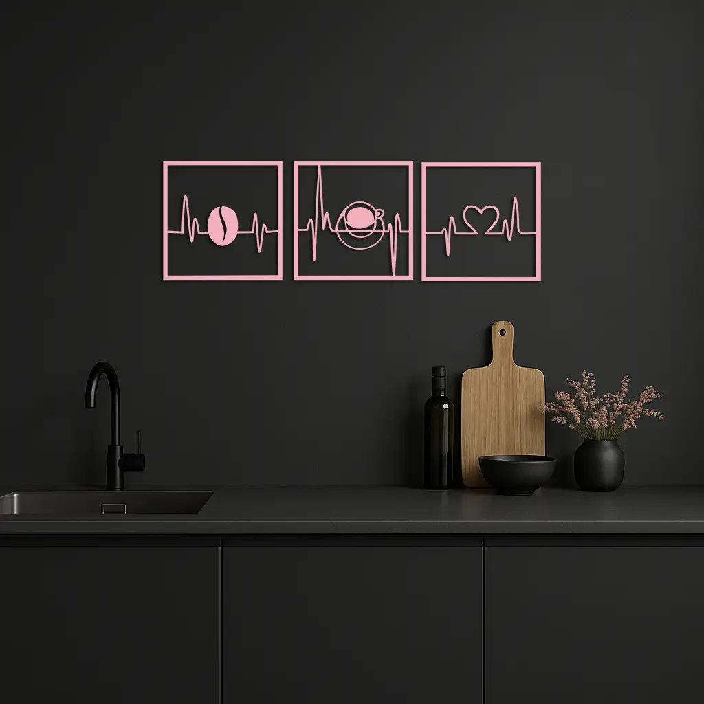 Coffee Heartbeat Metal Wall Art – 3 Panel Espresso Lover Decor - KAFGP128 by Enova Art