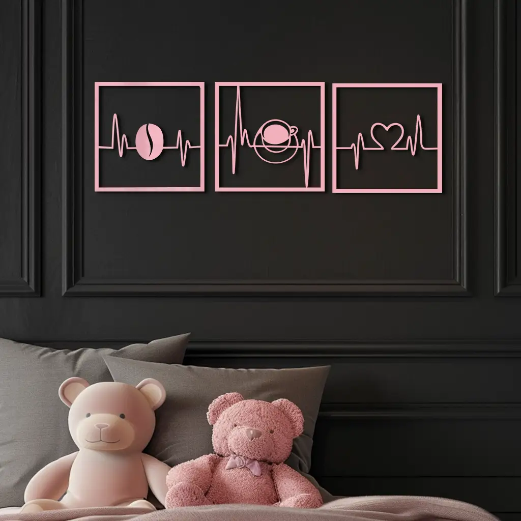 Coffee Heartbeat Metal Wall Art – 3 Panel Espresso Lover Decor - KAFGP128 by Enova Art