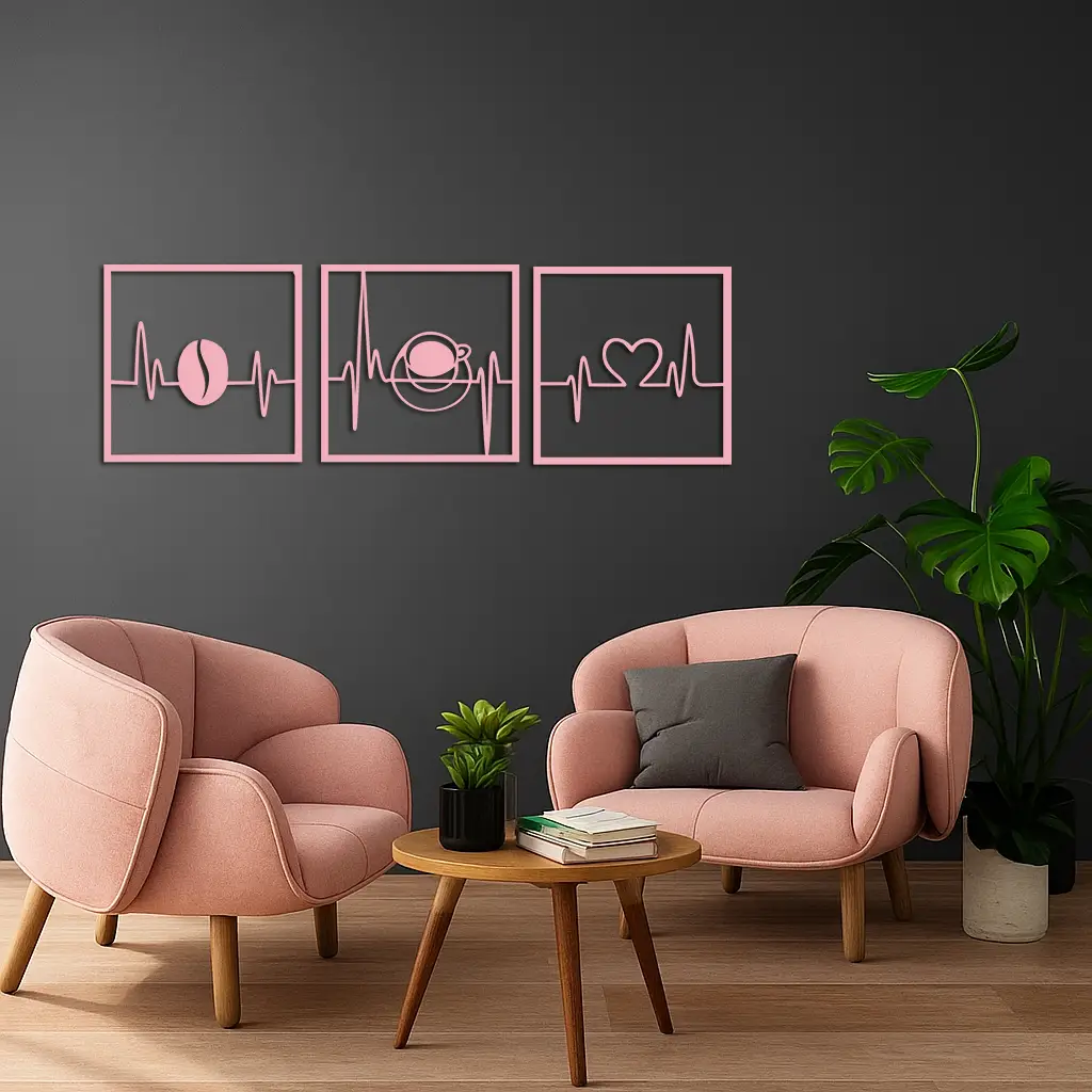 Coffee Heartbeat Metal Wall Art – 3 Panel Espresso Lover Decor - KAFGP128 by Enova Art