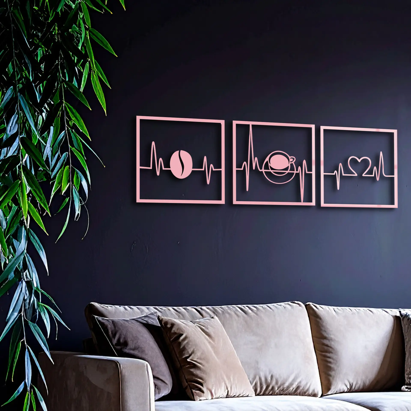 Coffee Heartbeat Metal Wall Art – 3 Panel Espresso Lover Decor - KAFGP128 by Enova Art